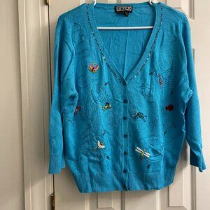 Vintage Berek by Takako Sakon Blue Butterfly Novelty Cardigan